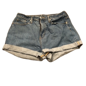 Wild Fable Blue Denim Highest Rise Mom Shorts Happy Embroidery Size 12 31R #DB